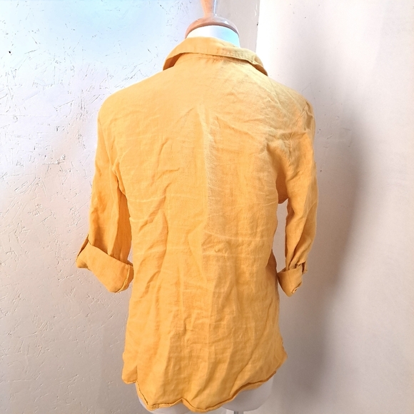 Zara | Mustard yellow casual button up women's blouse *missing a button* - Picture 3 of 9